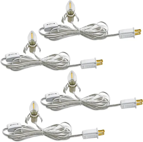 Vista 9 de Paquete de 2 cables accesorios con 2 bombillas LED C7, base de candelabro E12, cable blanco con enchufes de interruptor de encendido/apagado