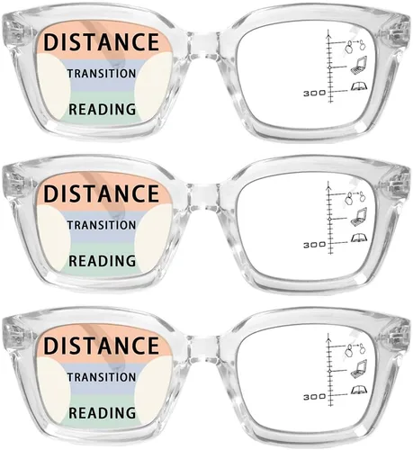 Vista 9 de HIYANJN 3 Pack Progressive Multifocal Reading Glasses for Women Men Square style Blue Light Blocking Spring Hinger Readers