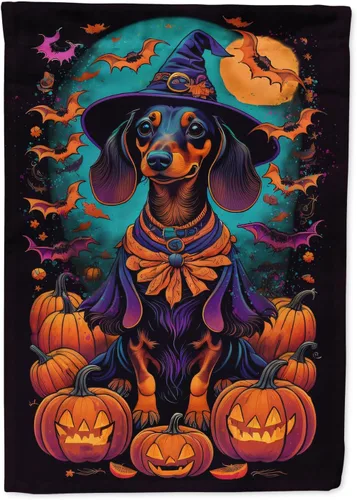 Vista 65 de Caroline's Treasures DAC1466GF - Bandera decorativa para jardín de Halloween de Affenpinscher Witchy para jardín, decoración para patio exterior