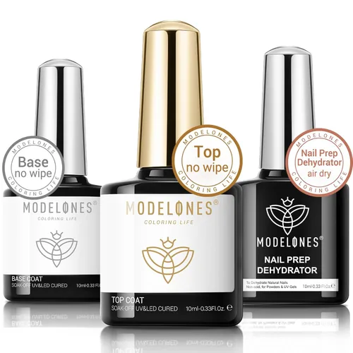 Vista 8 de modelones Gel Base Top Coat Set 3 Pcs with 3-in-One Nail Dehydrator & Primer Nourishing Acid Free Dehydrator Nail Prep Kit for Gel Nail Polish