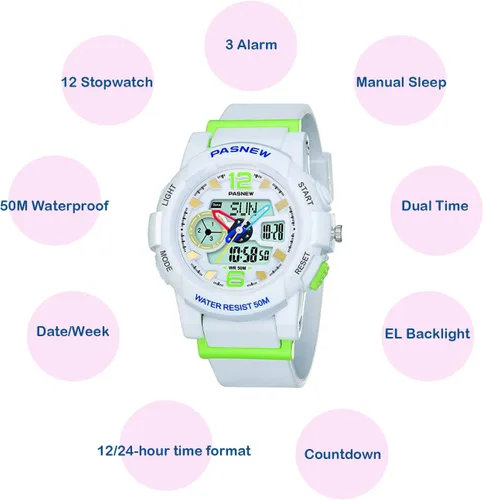 Vista 2 de PASNEW Kids Watch Multifunction Digital-Analog Sport Boys Watches,Outdoors Watches for Boys 50M Waterproof