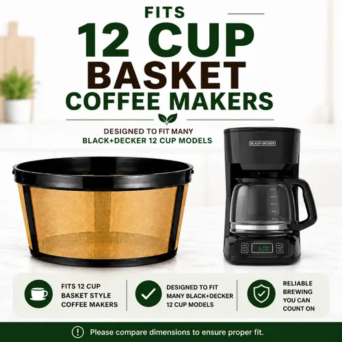 Vista 3 de CAFE BREW COLLECTION - Filtro de café reutilizable para cafeteras y cafeteras Black & Decker, de 8 a 12 tazas, acero inoxidable permanente, sin BPA