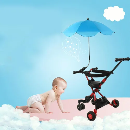 Vista 4 de Sombrilla para cochecito de bebé, paraguas universal de 14 pulgadas con abrazadera, parasol ajustable de 360 grados, paraguas para carrito