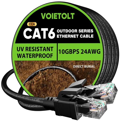 Vista 10 de Cable Ethernet Cat 6 para exteriores de 9 pies, cable de red Cat6 de alta velocidad de 10Gbps de 24AWG, impermeable, cubierta UV de entierro directo