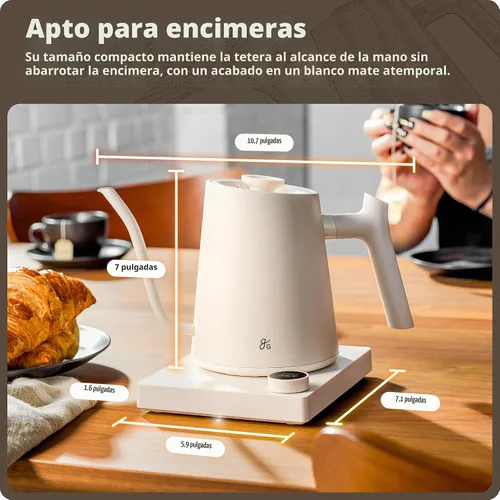 Vista 2 de Greater Goods - Hervidor eléctrico de cuello de cisne, 1200W de acero inoxidable con control de temperatura de precisión, hervido rápido, sin BPA