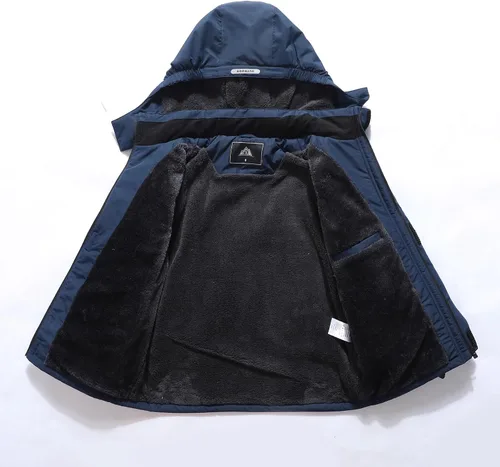 Vista 3 de MOERDENG Chaqueta impermeable con capucha para niños y niñas, chaqueta de invierno cálida para snowboard y rompevientos con capucha