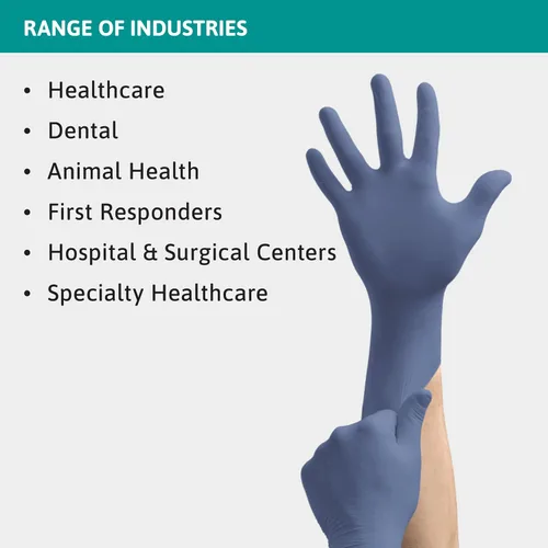 Vista 4 de Ansell MICRO-TOUCH NITRAFREE - Guantes de nitrilo de 3.9 mil, sin polvo con punta de dedo texturizada, talla L, azul (caja)