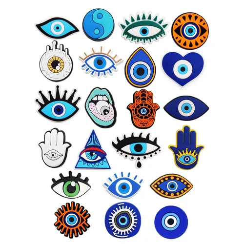 Vista 3 de Juego de 32 dijes de cocodrilo de ojo malvado de corazón con ojos, dijes de cocodrilo de dibujos animados, accesorios de cocodrilo, dijes