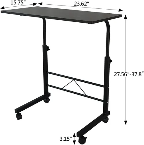Vista 3 de Carrito de escritorio para computadora móvil, mesa para laptop de altura ajustable con ruedas, soporte rodante, mesa auxiliar para sofá, cama Negro