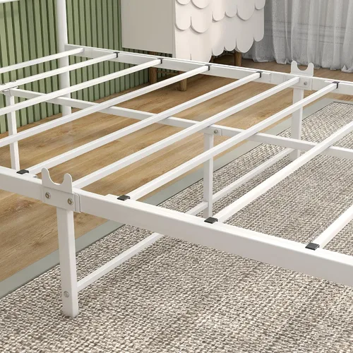 Vista 4 de Marco de cama con dosel de metal, con cuatro pósteres, matrimonial, color blanco