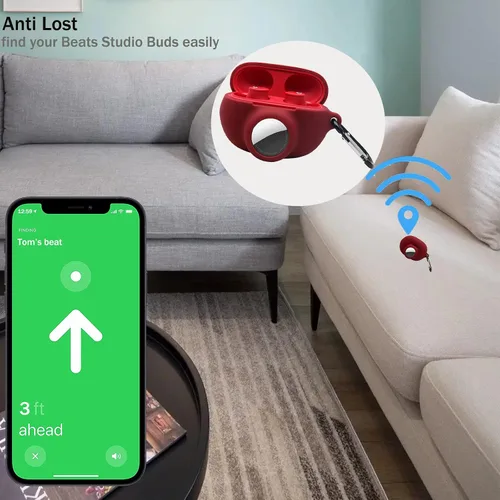 Vista 2 de Funda protectora de silicona compatible con Beats Studio Buds Airtag con soporte para Airtag, encuentra tu funda para auriculares, verde aguacate