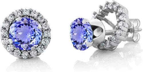 Vista 147 de Gem Stone King Aretes redondos de plata de ley 925 de 0.236 in con piedra natal extraíble para mujer