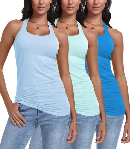 Vista 16 de Paquete de 3 camisetas sin mangas con espalda cruzada para mujer Negro+blanco+rosa