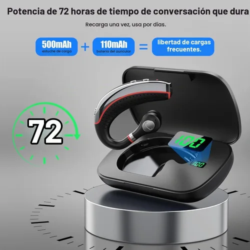 Vista 2 de SneKa Auriculares Bluetooth, auricular Bluetooth inalámbrico con funda de carga de 500 mAh, tiempo de conversación de 72 horas y para teléfonos