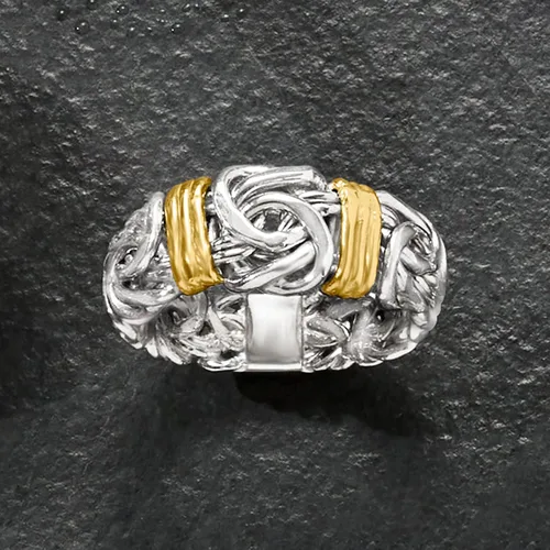 Vista 6 de Ross-Simons Anillo bizantino de plata de ley con estaciones de oro de 14 quilates Talla 7 Plata Esterlina no conocido