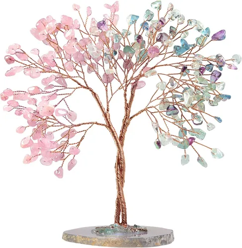 Vista 9 de Nupuyai Árbol de dinero hecho a mano de buena suerte con base de ágata en rodajas de ágata, piedra de cristal de energía curativa, árbol bonsái