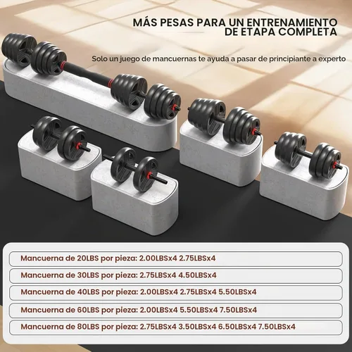 Vista 7 de UKEEP - Juego de mancuernas ajustables de 20/30/40/55/60/70/80/90 libras con conector, 2 o 3 en 1, utilizadas como barras, pesas rusas, ejercicios