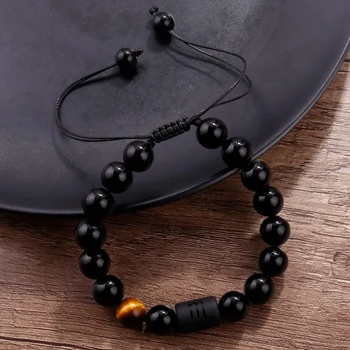 Vista 12 de SUMMER LOVE Pulsera del zodiaco para hombres y mujeres, 0.394 pulgadas, piedra de ónix negro natural, signo de estrella, constelación, pulsera