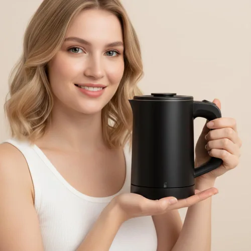 Vista 2 de Hervidor eléctrico pequeño de 0.6 L, acero inoxidable 304, mini calentador de agua caliente de 600 W, hervidor de café eléctrico portátil de viaje