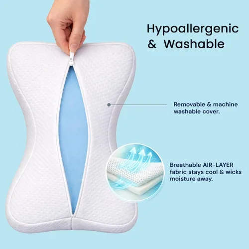 Vista 5 de Contour Almohada de rodilla original de reloj de arena para personas que duermen de lado con correa ajustable, cojín de espuma viscoelástica