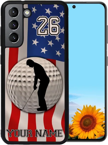 Vista 5 de Personalized Golfer Name Number America Flag Design Rubber Cover Phone Case for iPhone15 14 11 12 13 PRO MAX XR XS MAX 8 PLUS 6S PLUS Custom Golf