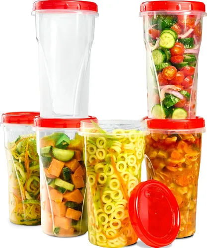 Vista 14 de PLASTICPRO Paquete de 6 recipientes de almacenamiento de alimentos con tapa giratoria con rosca roja, recipientes reutilizables de 4 onzas