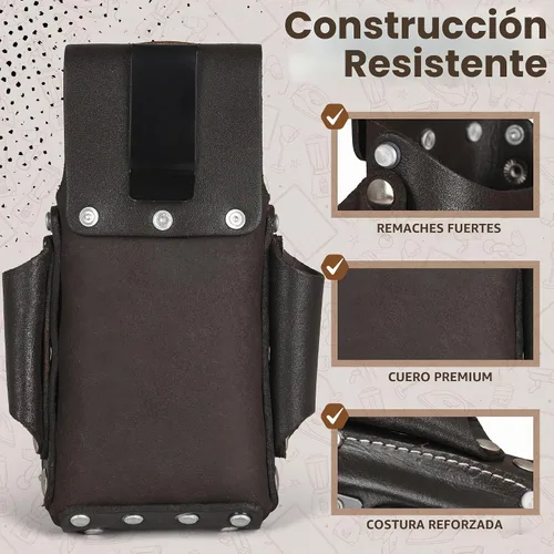 Vista 6 de Ap-Leather Pro-5 Electrician Pouch, Leather Tool Pouch, 5 Pocket Pouch with Electrical Tape Holder, Durable Compartments, Tool Pouch with Belt Clip