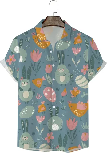 Vista 2 de Camisas de Pascua para hombre, divertidos huevos de Pascua, conejo, zanahoria, estampado de zanahoria, camisas hawaianas con botones, sudaderas