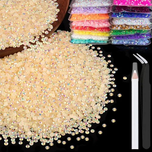 Vista 13 de 5000 piezas de 2mm de strass de resina a granel, strass de gel negros con parte posterior plana y redonda para embellecer sin termoadhesión, gemas