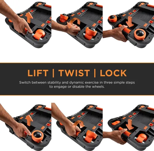 Vista 4 de Terra Glide - Tabla de equilibrio y rodillo para abdominales Entrenador de núcleo inflable con ruedas giratorias y asas emergentes Rueda