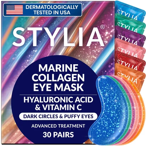Vista 13 de Stylia Parches para usar debajo de los ojos para ojos hinchados y ojeras (20 pares) – Mascarilla de oro de 24 quilates para usar debajo de los ojos