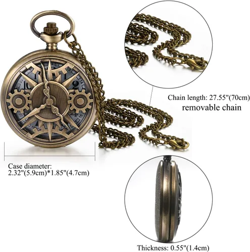 Vista 5 de JewelryWe Reloj de bolsillo con diseño de mapa de The Marauder's - Reloj de cuarzo clásico con cadena