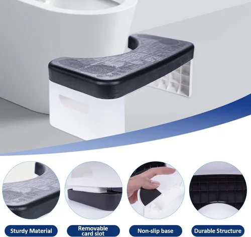 Vista 6 de Taburete de inodoro plegable, taburete de inodoro plegable de 6.7 pulgadas, taburete de baño plegable para todas las edades, taburete de pie de Negro