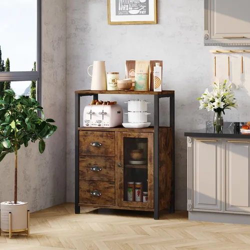 Vista 5 de Homeiju Gabinete de almacenamiento de piso de baño con 3 cajones extraíbles y 1 puerta, gabinete de almacenamiento industrial para cocina, sala