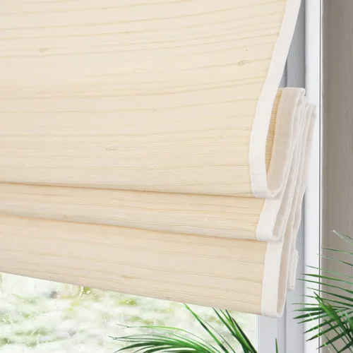 Vista 10 de Yin Yang Persianas romanas de bambú opacas sin cables, elegantes persianas romanas de madera tejida natural con cenefa de 6 pulgadas de alto
