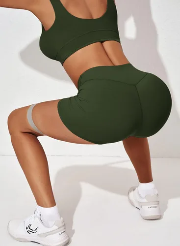 Vista 3 de Aleumdr Trajes de dos piezas para mujer, trajes de entrenamiento, brasier deportivo con pantalones cortos de yoga cruzados