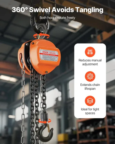 Vista 6 de VEVOR Polipasto de cadena manual, capacidad de 1/2 tonelada de 1100 libras, bloque de cadena manual con cadena galvanizada G80 mejorada, altura