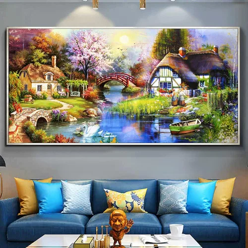 Vista 25 de Twinkel Pinkel Kits de pintura de diamantes 5D grandes para adultos, paisaje, cabaña, taladro completo, pintura de diamante, arte de bordado