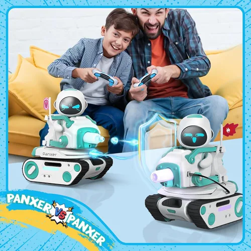 Vista 3 de Panxer+Maticontroller - Tanque de batalla RC compatible con robots Eilik en color azul/rosa/DQ/plateado, juguetes de vehículos rastreadores