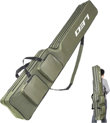 Vista 10 de LEOFISHING Bolsa de almacenamiento de aparejos de pesca de 51.2 in/4.27 pies, organizador portátil de carrete de caña de pescar, cajas