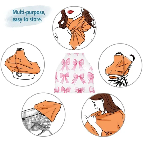 Vista 6 de Pink Bows - Funda elástica para asiento de automóvil para bebé, suave, transpirable, funda de lactancia materna, funda multiusos para asiento