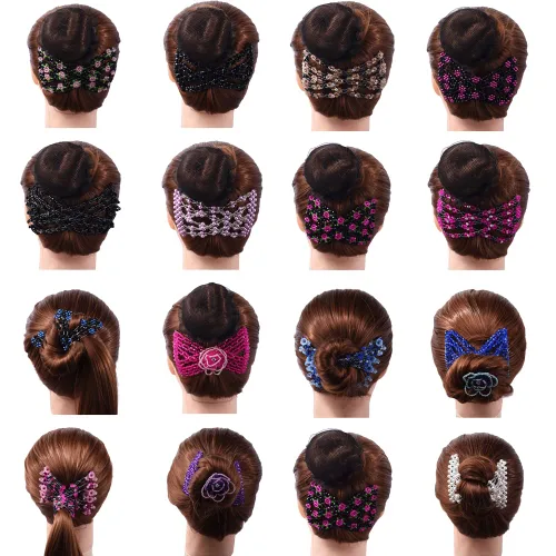 Vista 2 de 12 peines laterales mágicos para el cabello, con cuentas, elásticos, doble cara, clips para hacer moños, accesorios para el cabello para mujeres