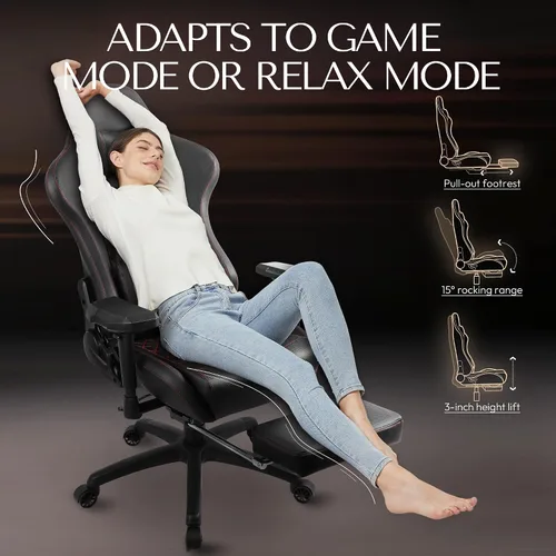 Vista 4 de Dowinx Silla de Juego Grande y Alta, Sillas de Videojuego con Reposapiés, Sillas de Juego de PC para Adultos - Silla Gamer Ergonómica Reclinable