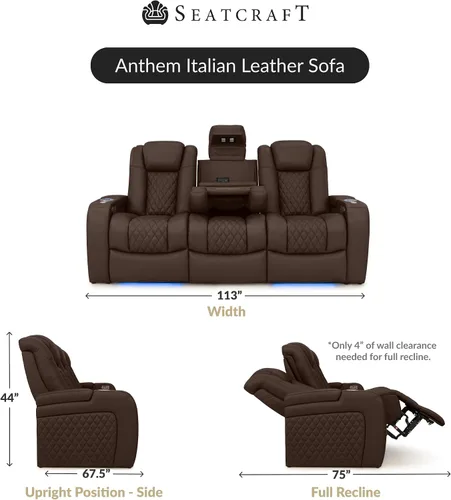 Vista 2 de Seatcraft Anthem LT - Sofá de cine en casa con mesa plegable Marrón