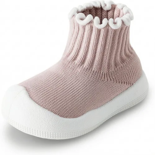 Vista 8 de Zapatos de calcetín para bebé niña, con volantes, antideslizantes, suela de goma suave, ligeros, transpirables, zapatos descalzos