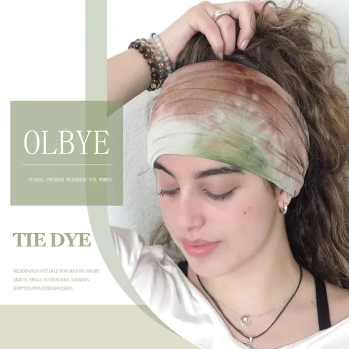 Vista 3 de Olbye Diademas anchas para mujer, diademas bohemias anudadas, diadema turbante anudada, teñido anudado, bandas elásticas antideslizantes