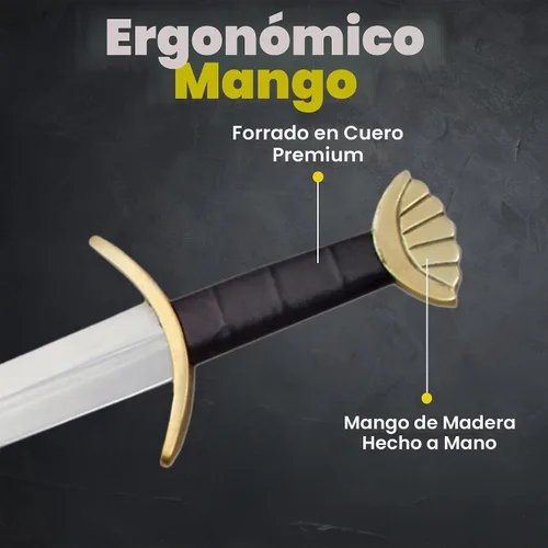 Vista 5 de SZCO Supplies - Espada vikinga real, espada de acero inoxidable de 36.5 pulgadas con pomo y protector de latón, mango de cuero y vaina, espada
