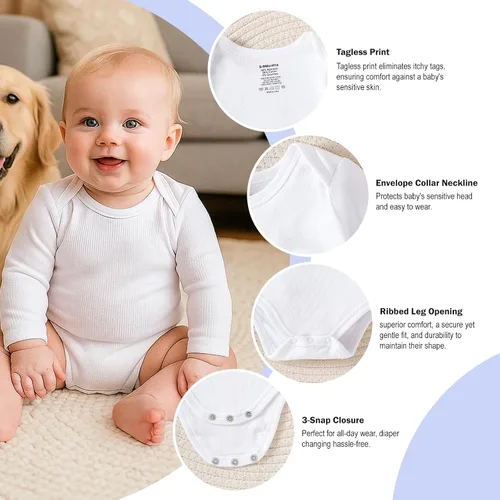 Vista 22 de DEFAHN Paquete de 2 mamelucos unisex para bebé, viscosa súper suave de bambú, unicolor de manga larga para bebés niños y niñas
