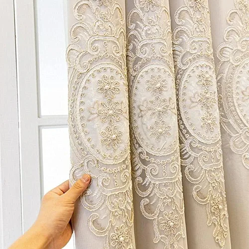 Vista 5 de Amidoudou 1 par de cortinas europeas de doble capa con cenefas para sala de estar, dormitorio, cortinas bordadas con flores 3D de lujo