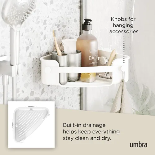 Vista 5 de Umbra Estante de esquina de ducha adhesivo flexible para baño, color blanco